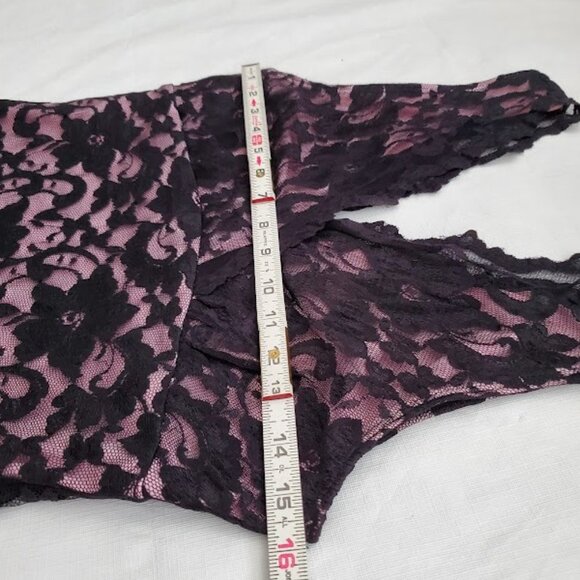 Black Floral Lace Dress Pink Lining Sleeveless V-Neck Mica Size L Whimsigoth - Picture 4 of 10
